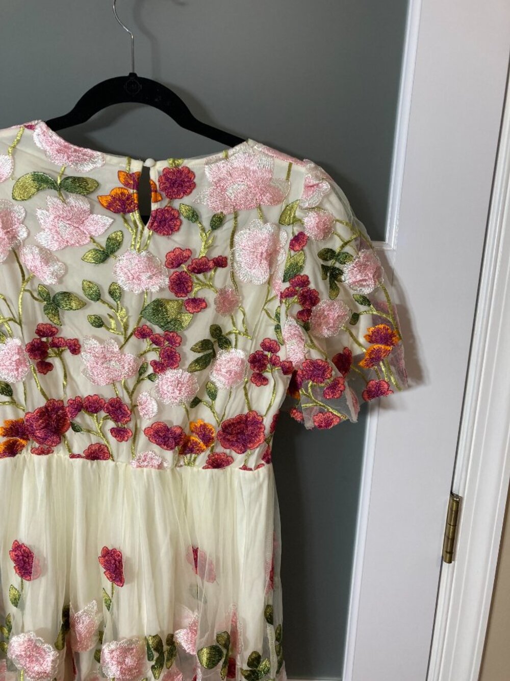 Deauville Ivory Floral Embroidered Midi Dress with 3D Flowers - Size Small - EUC - Picture 8 of 16